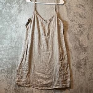 Eileen Fisher Metallic Gray Linen Shimmer Camisole Slip Dress Pockets Women's MD